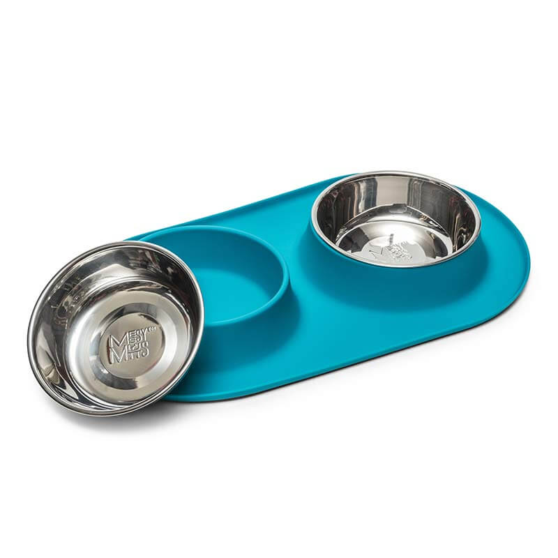 Messy Mutts Double Silicone Feeder with Bowl, Blue