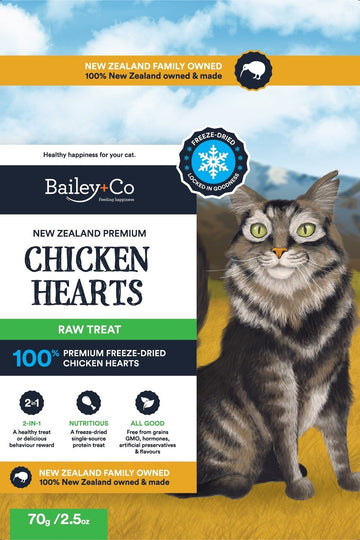 Bailey+Co New Zealand Chicken Hearts, Freeze Dried Raw Treat for Cats & Dogs