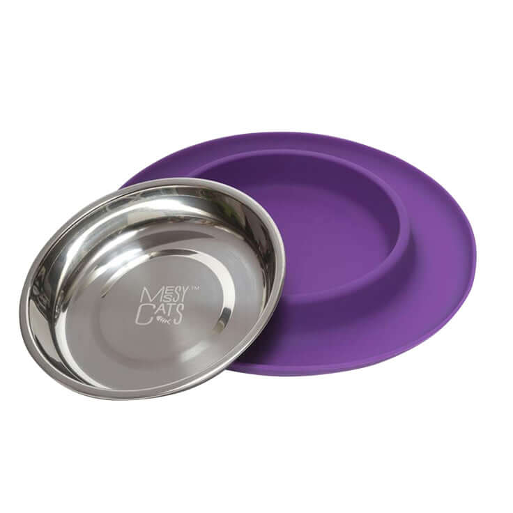 Messy Cats Silicone Feeder with Saucer, Purple