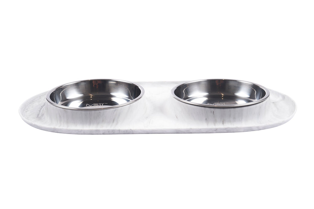 Messy Cats Double Silicone Feeder with Saucer, Marble