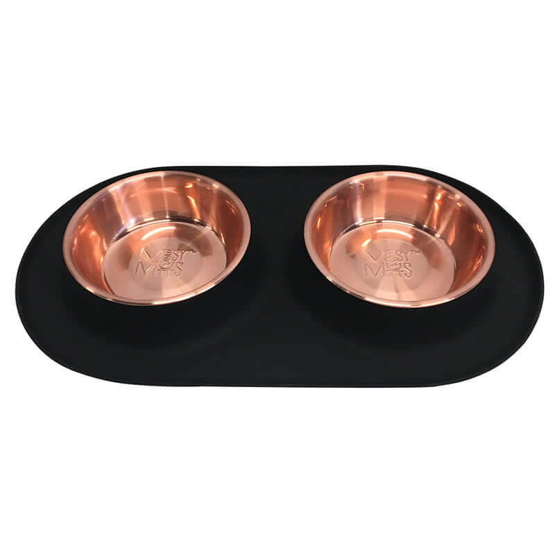 Messy Mutts Double Silicone Feeder, Black with Copper Coloured Bowl