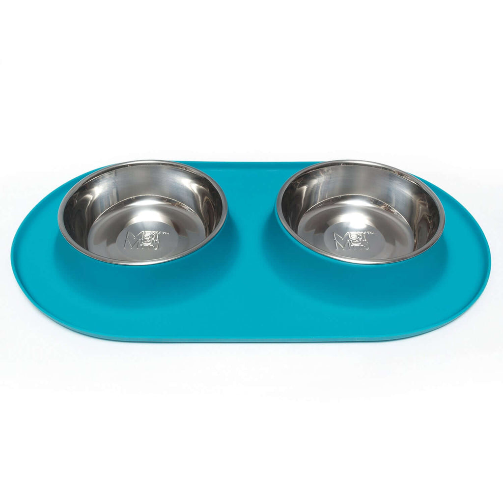 Messy Mutts Double Silicone Feeder with Bowl, Blue