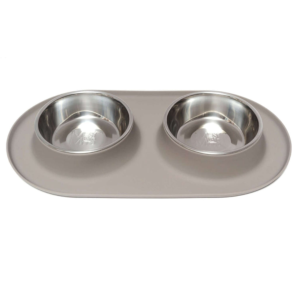 Messy Mutts Double Silicone Feeder with Bowl, Grey