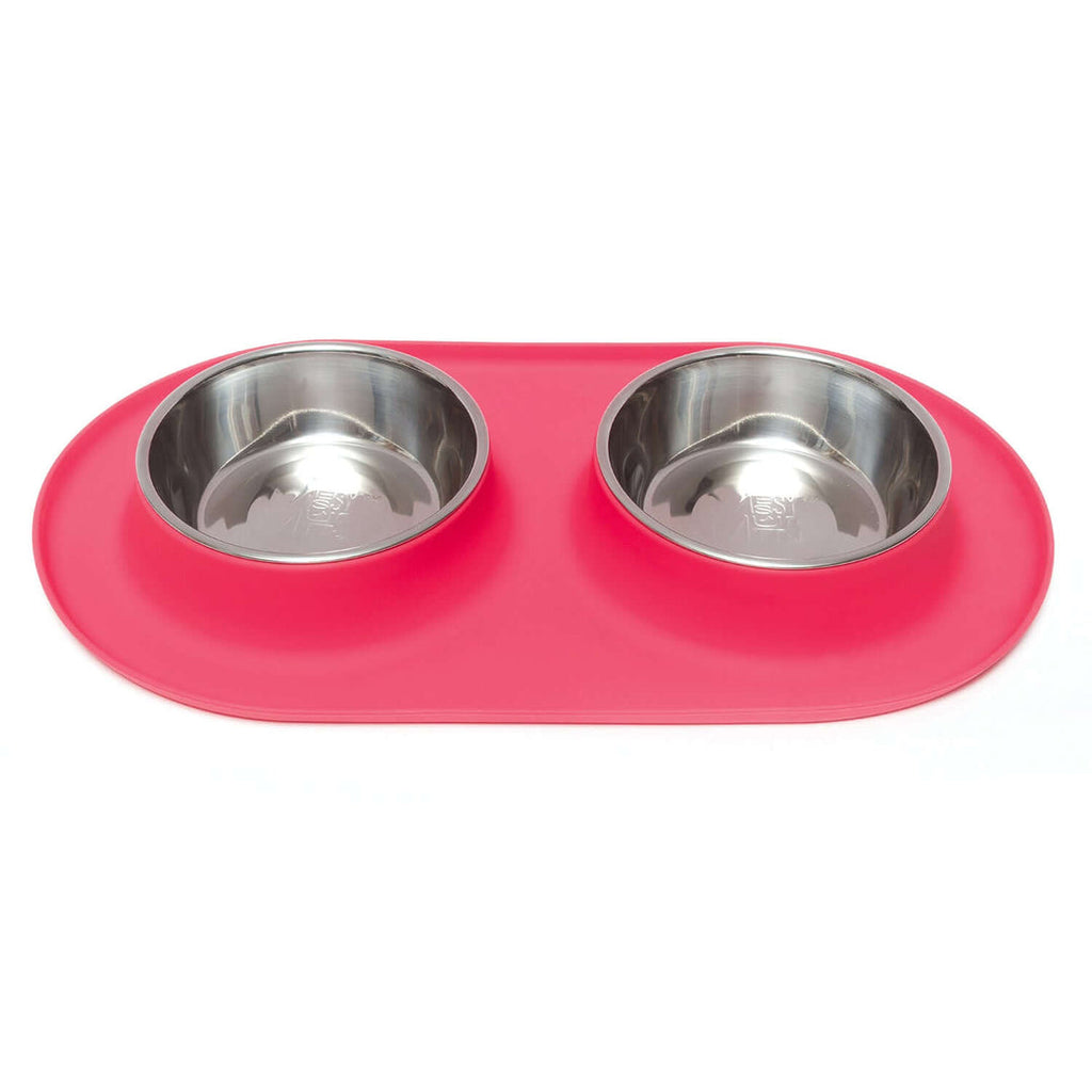 Messy Mutts Double Silicone Feeder with Bowl, Watermelon